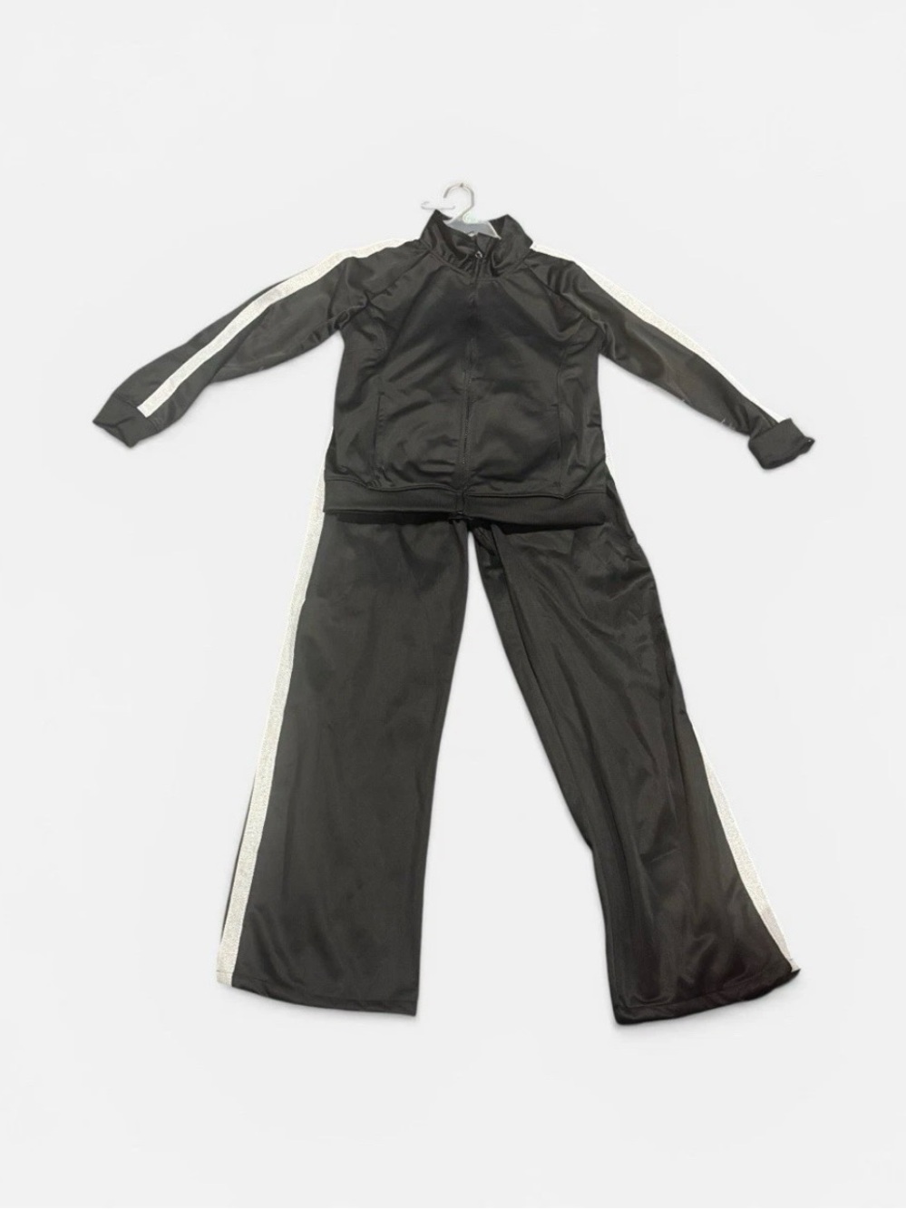 Girls Size 8/10 Pro Player Tracksuit Jacket & Pants Black w/ White Stripes NEW